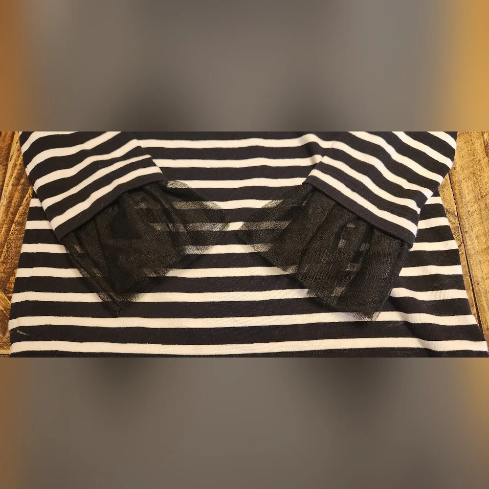 J. CREW XXS Black and White Striped Top with Tool Sleeve Spooky Halloween Top